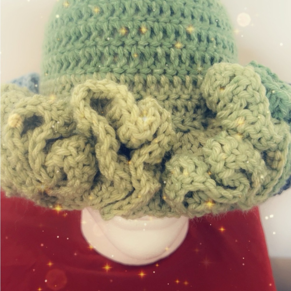Green Crochet Ruffled Hat